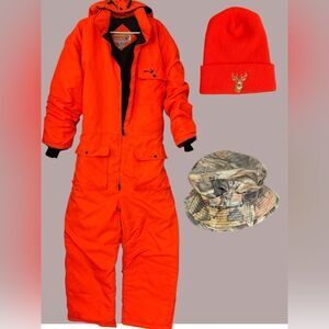RARE! Winchester-Fluorescent Orange Hooded Hunting Jumpsuit overalls package
